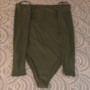 olive green off the shoulders bodysuit